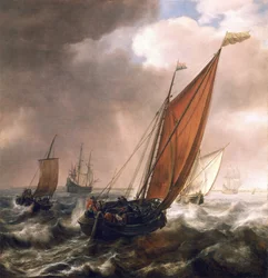 Small Dutch Transport Ship, Before the Breeze, in the Calm, Shallow Waters Along the Coast, Bearing the Flag of the Admiralty of Zeeland (North-East of the Netherlands) as well as that of Holland