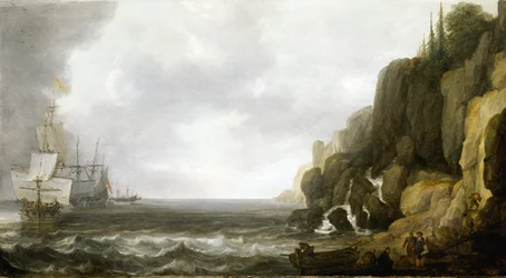 Supplying to a Squadron of Dutch Warships Anchored Off a Rocky Coast
