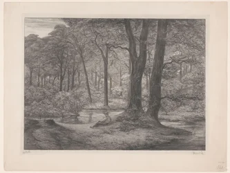 Forest with Pond and Reclining Man