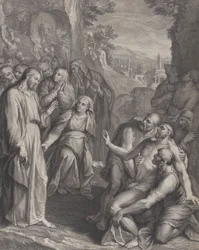 The Raising of Lazarus, with Christ standing at left