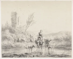 Woman on a Donkey and Her Flock