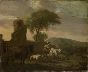 Italian Landscape with Shepherdess and Flocks