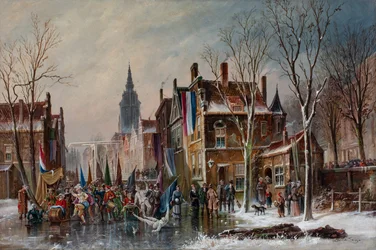 A Carnival Parade on a Frozen Canal