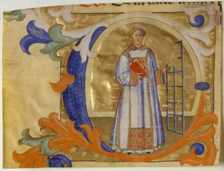 Manuscript Illumination with Saint Lawrence in an Initial C, from a Gradual