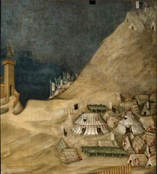 Detail of the military camp behind Guido Riccio da Fogliano, during the capture of the castle of Montemassi, in 1328
