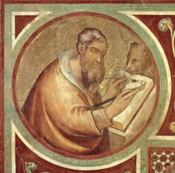 Maesta: St. Mark with the Lion, (detail) from the frame