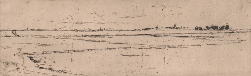 Sketch of Monnikendam in Distance