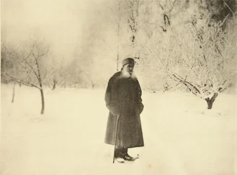 Russian Author Leo Tolstoy Taking a Winter Walk