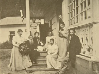 Russian Author Leo Tolstoy with Family on His Wife