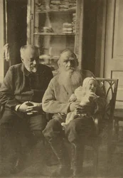 Russian Author Leo Tolstoy with His Son-in-Law and Granddaughter, Russia