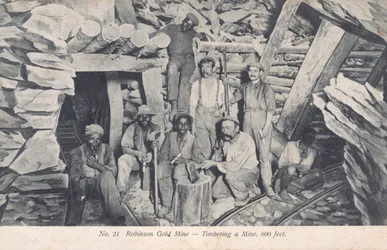Miners Installing Timber Props 600 Feet Below Ground, Robinson Gold Mine, South Africa