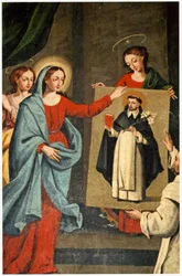 A saint presenting a portrait of Saint Dominic to the Virgin Mary