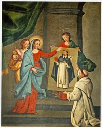 A saint presenting a portrait of St. Dominic to the Virgin Mary