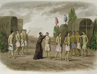 An Indigenous Slave of the Tupinamba Tribe is Baptized by a Jesuit Priest, Near Bahia in 1550