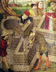 Construction of a church, detail from 