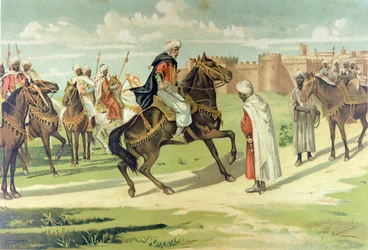 General Muza Ibn Nusayr whipping his deputy Tarik for disobeying his orders during the conquest of Andalucia and Extremadura