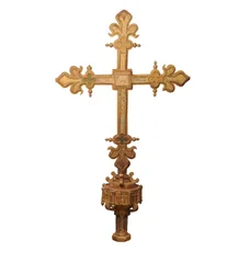Giltwood and Polychrome Decorated Processional Cross, Spain, c.1500