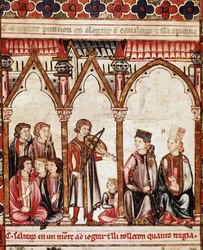 Group of Troubadours, illustration from Cantigas de Santa Maria, made under the direction of Alfonso X