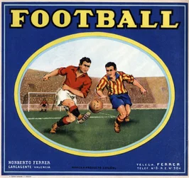 Image of two Spanish footballers. Advertising poster, Valencia