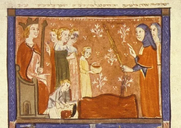 Plague of Blood, the First of the Ten Plagues of Egypt, Illustration from the Sarajevo Haggadah