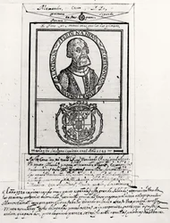 Portrait of Hernando Cortes (1485-1547) and His Arms