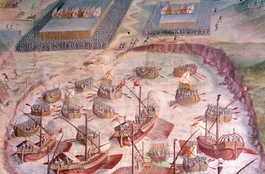 Regatta of Spanish galleons during an expedition to the Acores in 1582 under Philip II