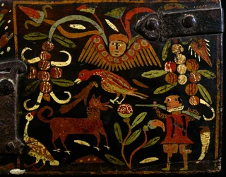 Scene depicting Spanish hunter and indian motifs (detail)