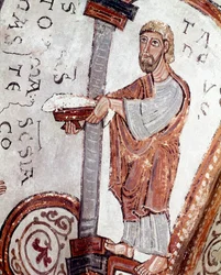 The cycle of months: a servant offering fish (detail)