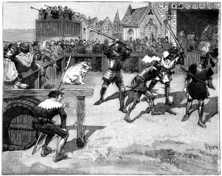 Four Blind Men Placed in a Ring to Fight a Large Pig, c14th-15th Century 1882-1884