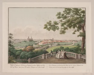 View of Helsingør, Kronborg, and the Øresund between the coasts of Zealand and Scania. Drawn on the terrace in the grove at Marienlyst