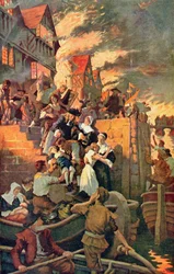 The Great Fire of London in 1666, illustration from Hutchinson