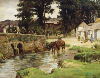 Watering the Horses in the Village Stream