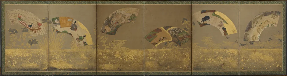 Six fan papers: miscellaneous subjects, Momoyama or Edo period
