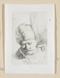 Head of a Man with a Turban Adorned with a Feather