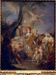 Empress Catherine II (1729-1796) as Minerva in the Circle of the Muses - Painting by Stefano Torelli (Oil on Canvas)