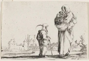 A Poor Woman Standing, Holding an Infant, From Caprices, Plate 7