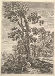 A Fisherman Leaning Against a Large Tree