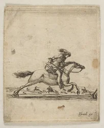 A Horseman with Sword in Hand Galloping Towards the Right, Other Horsemen Galloping