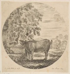 A Peasant Woman with a Cow at a Fountain Decorated with the Medici Arms