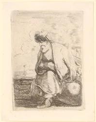 Old Turk with Coat and Turban Sitting on a Stone