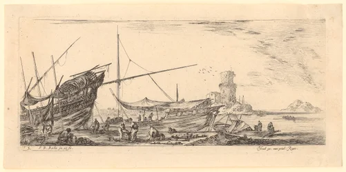 View of a Harbour with Galleys and Workers
