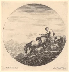 Farmer Drives His Animals to the Left Towards the River, Plate 2 of the Series "Six Animal Motifs in Round Representation"