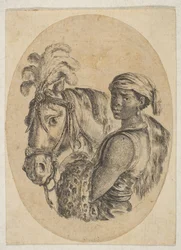 A Black slave carries a leopard pelt and holds the bridle of a horse, from Several Heads ..., 1649-50