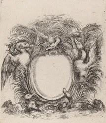 Cartouche with Ducks and Dogs