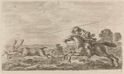 Deer Chased by Two Cavaliers