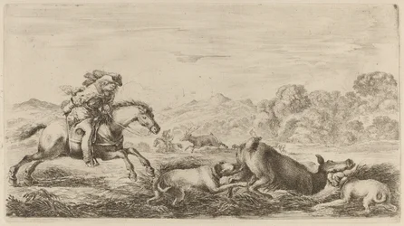 Doe in a Marsh Attacked by Two Dogs