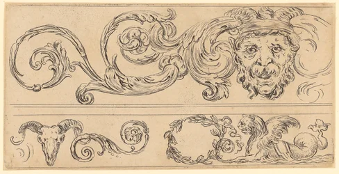 Three Frieze Fragments, with a Grotesque Above