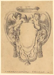 Cartouche with Satyr Children and Ram Heads