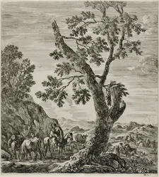 Mounted Peasant with a Child in Her Arms, Plate Six from The Six Large Views of Rome and the Campagna