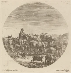 Peasant Seated on a Horse with Cows, Sheep, and Goats